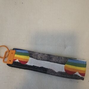 Rainbow Heart Fabric Key Fob with Orange Hardware